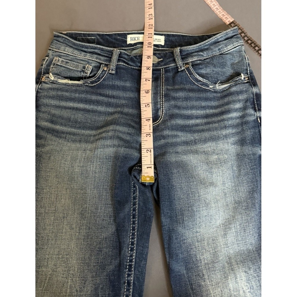 BKE Stella Jeans Womens 29X31.5  Dark Blue Mid Rise Slim Straight Leg Distressed - Picture 5 of 15